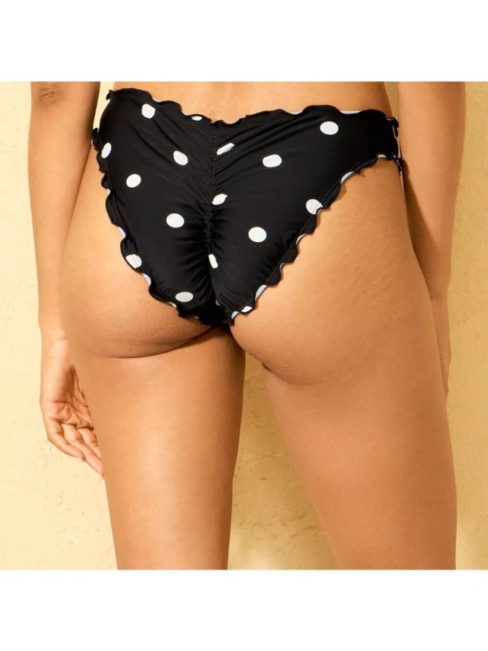 NEW Shade & Shore Polka Dot High Leg Cheeky Coverage Ruffle Edge Bikini Bottom - Picture 2 of 8